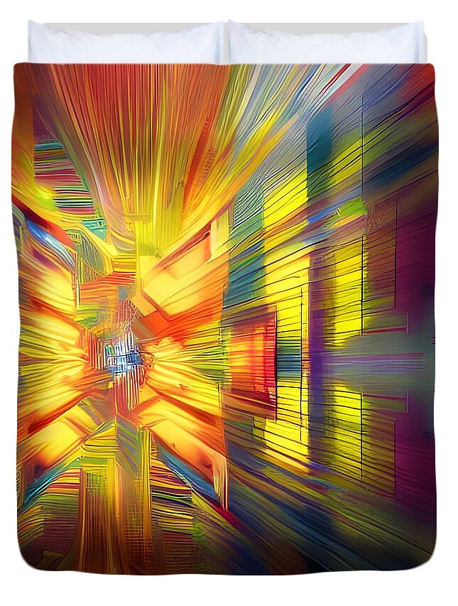 Digital Abstract Yellow Gold Lines Duvet Cover featuring the digital art Abstract Exploding by Beverly Read