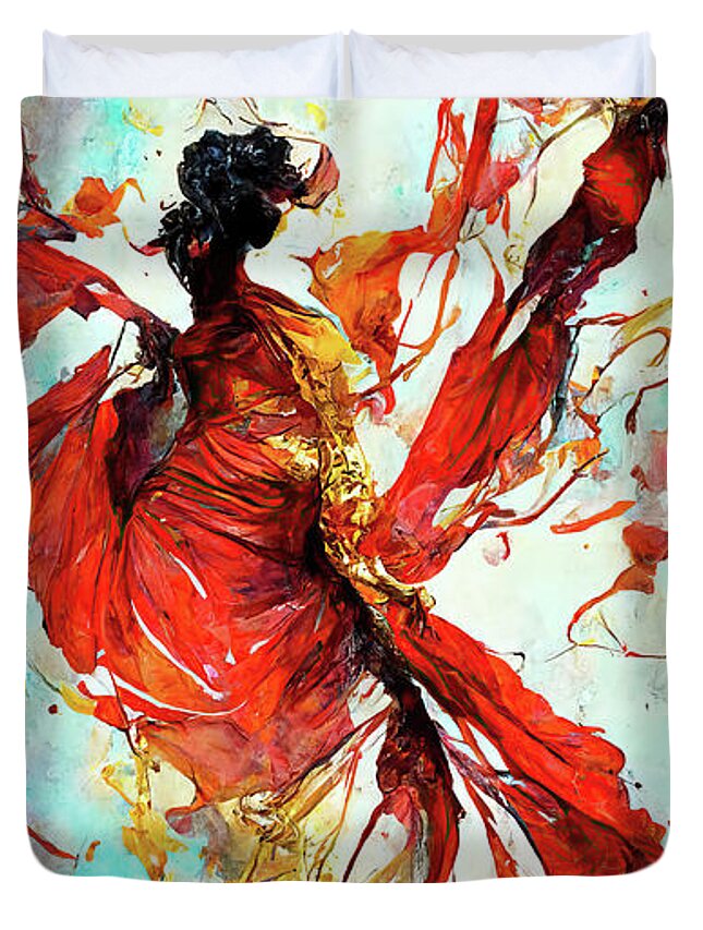 Flamenco Dancer Duvet Cover featuring the painting Abstract Flamenco Dancer 6 by Greg Collins