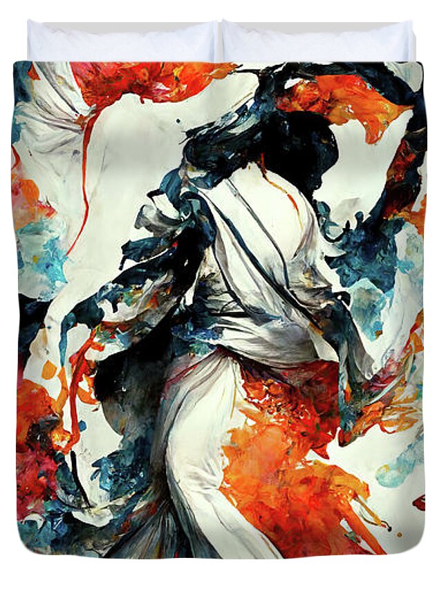 Flamenco Dancer Duvet Cover featuring the painting Abstract Flamenco Dancer 9 by Greg Collins