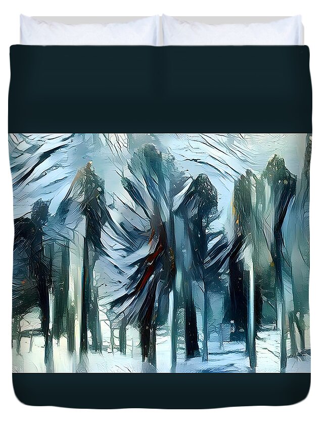 Digital Forest Trees Abstract Duvet Cover featuring the digital art Abstract Forest by Beverly Read