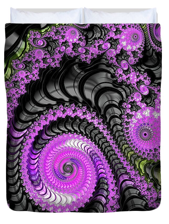 Fractal Duvet Cover featuring the digital art Abstract Fractal Art Pink and Black by Matthias Hauser