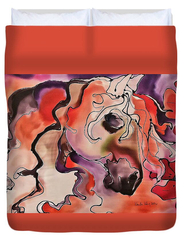 Horse Duvet Cover featuring the painting Abstract horse by Karla Kay Benjamin