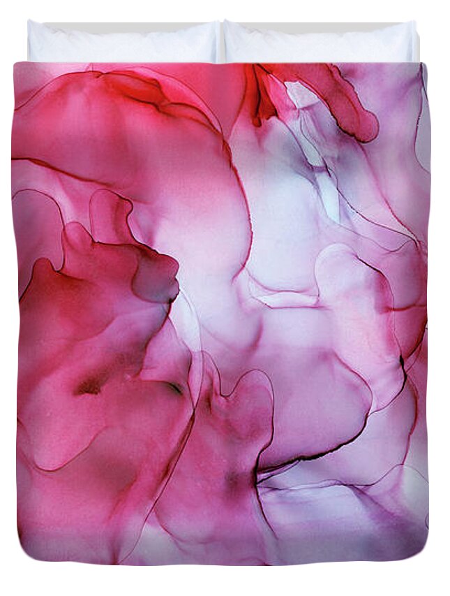 Ink Painting Duvet Cover featuring the painting Abstract Ink Pattern Red Purple Pink by Olga Shvartsur