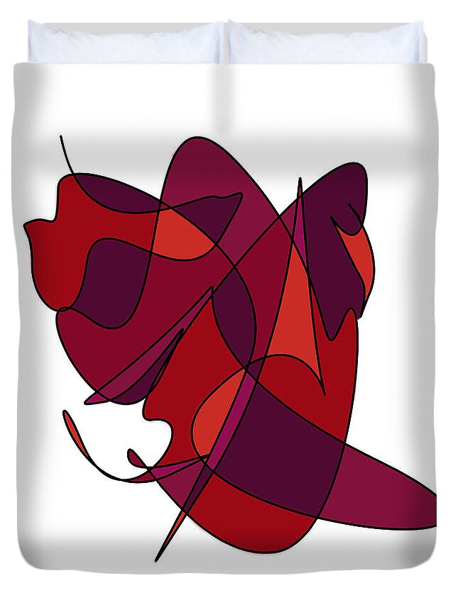 Abstract Duvet Cover featuring the digital art Abstract Lines And Curves In Red by Kirt Tisdale