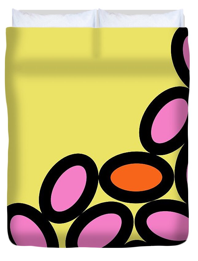 Abstract Duvet Cover featuring the digital art Abstract Ovals on Yellow by Donna Mibus