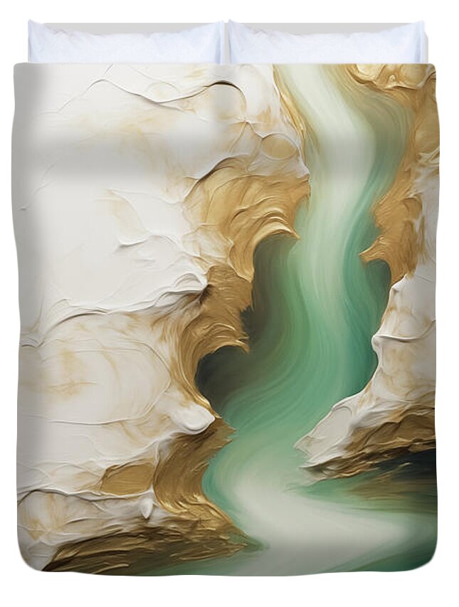 Blue Duvet Cover featuring the painting Abstract Riverscape 1 by Greg Collins