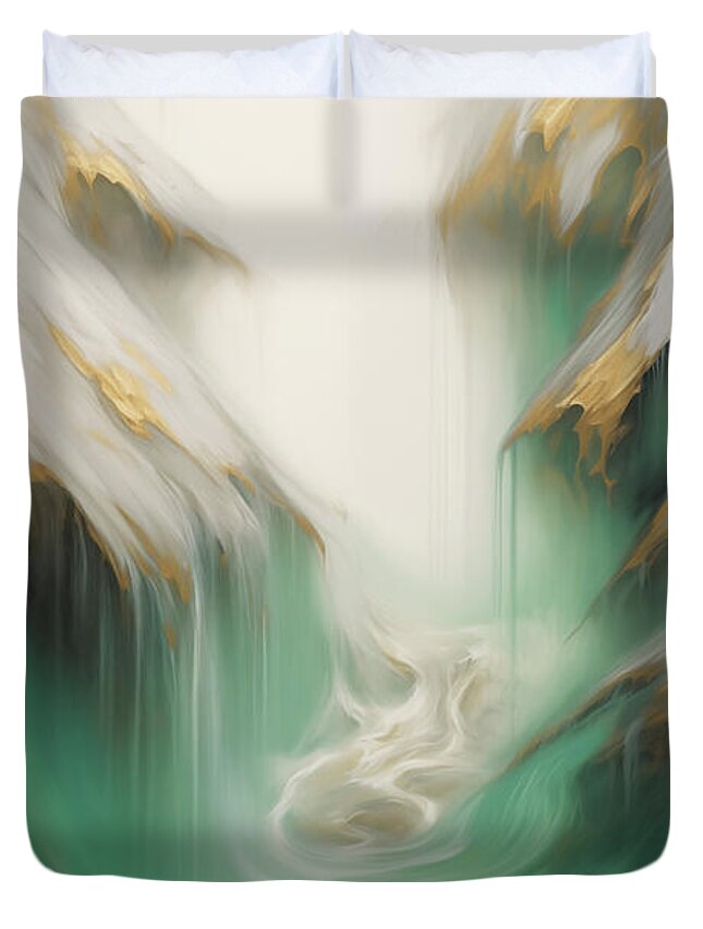 Blue Duvet Cover featuring the painting Abstract Riverscape 4 by Greg Collins