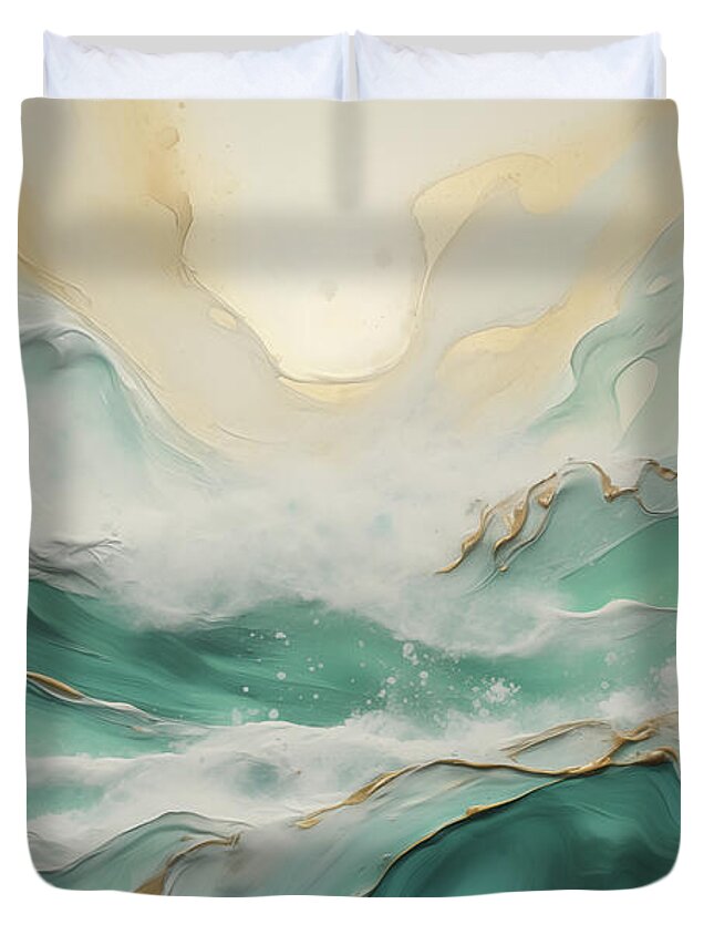 Blue Duvet Cover featuring the painting Abstract Seascape 3 by Greg Collins