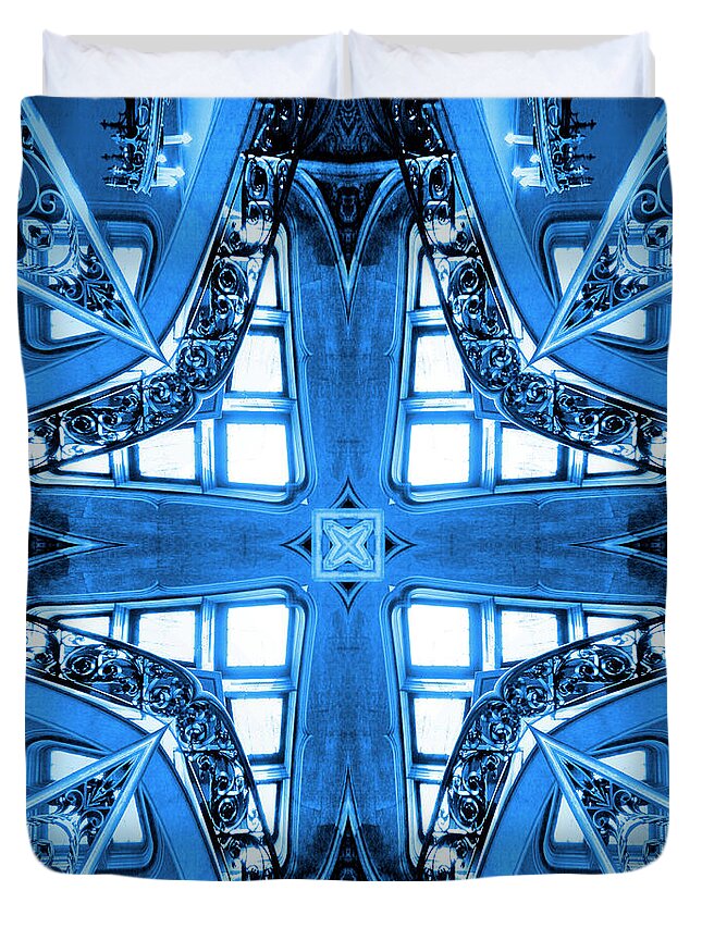 Abstract Stairs Duvet Cover featuring the photograph Abstract Stairs 4 in Blue by Mike McGlothlen