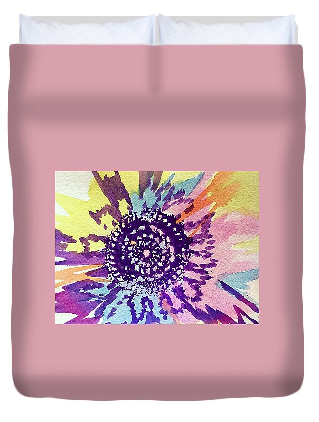 Abstract Duvet Cover featuring the painting Abstract Sunflower by Ellen Levinson