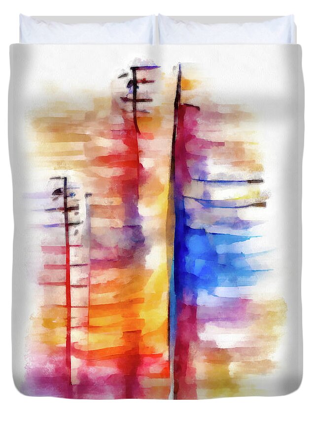 Abstract Duvet Cover featuring the painting Abstract Trees Watercolor 01 by Matthias Hauser