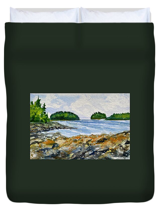 Acadia National Park Duvet Cover featuring the painting Acadia National Park, Maine by Kellie Chasse