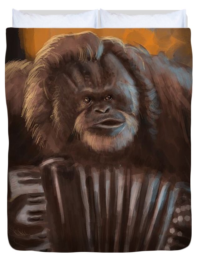 Gorilla Duvet Cover featuring the digital art Accordion To Darwin by Larry Whitler