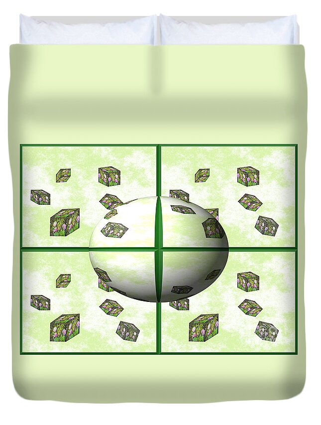Tiles Duvet Cover featuring the digital art Acorn and Blossoms Tile and Egg by Charles Robinson
