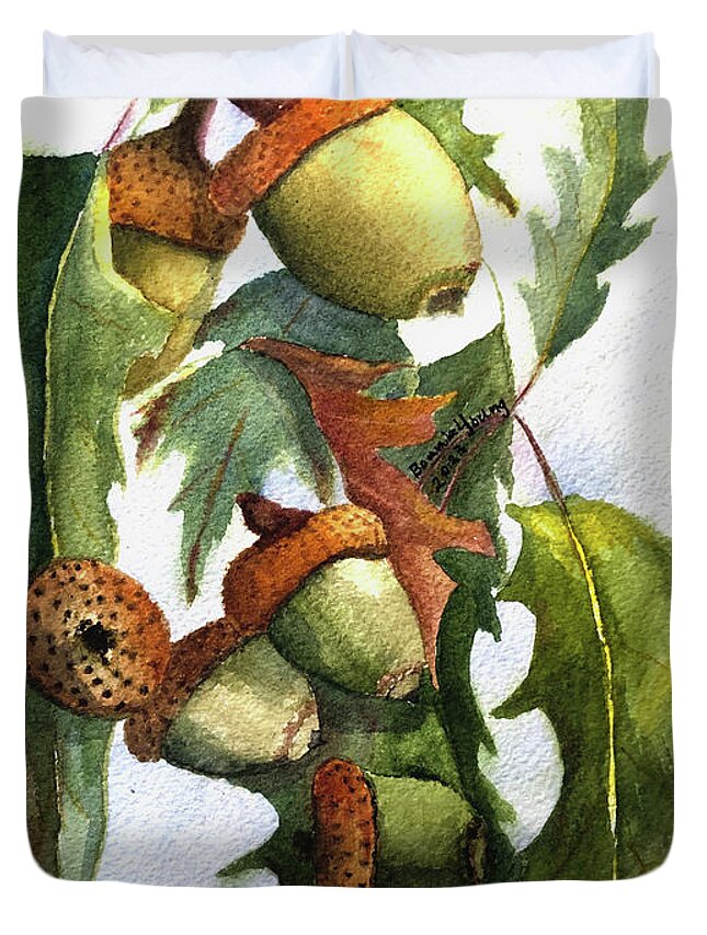 Acorns Duvet Cover featuring the painting Acorns by Bonnie Young