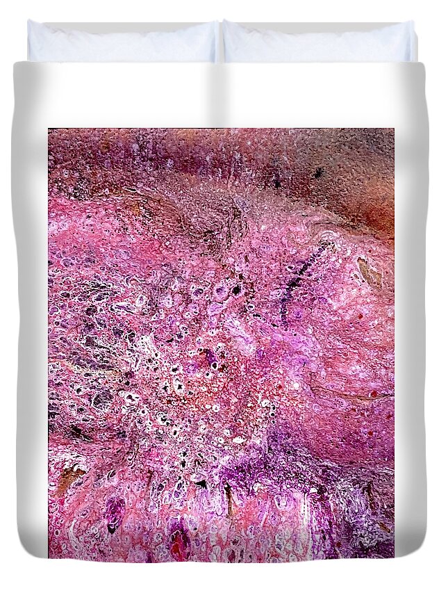 Colorful Duvet Cover featuring the painting Acrylic Pour III Symphony in pink by David Euler