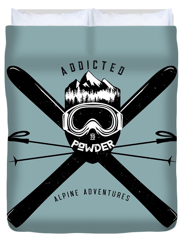 Distressed Ski Badge Duvet Cover featuring the painting Addicted to Powder ski Badge by Sassan Filsoof