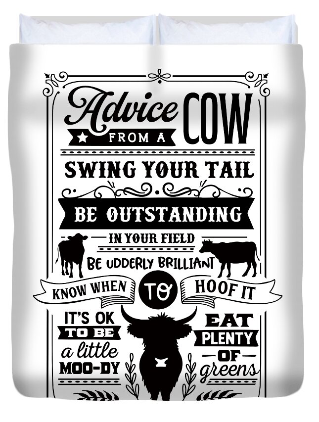 Family Duvet Cover featuring the digital art Advice From A Cow by Sambel Pedes