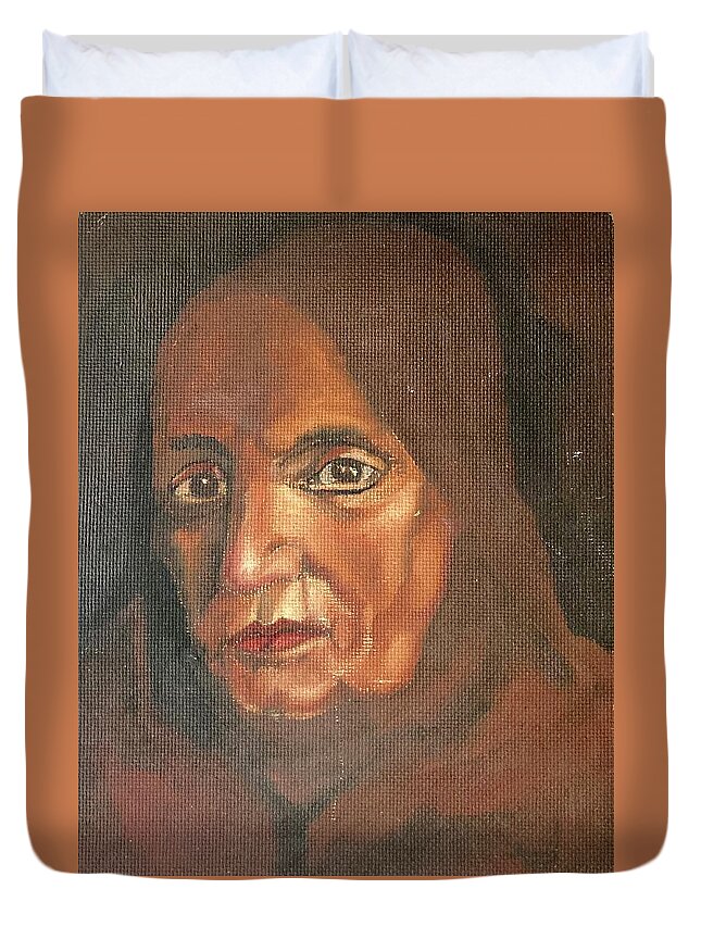 Portrait Duvet Cover featuring the painting aElderly Lebanese Woman by David Euler