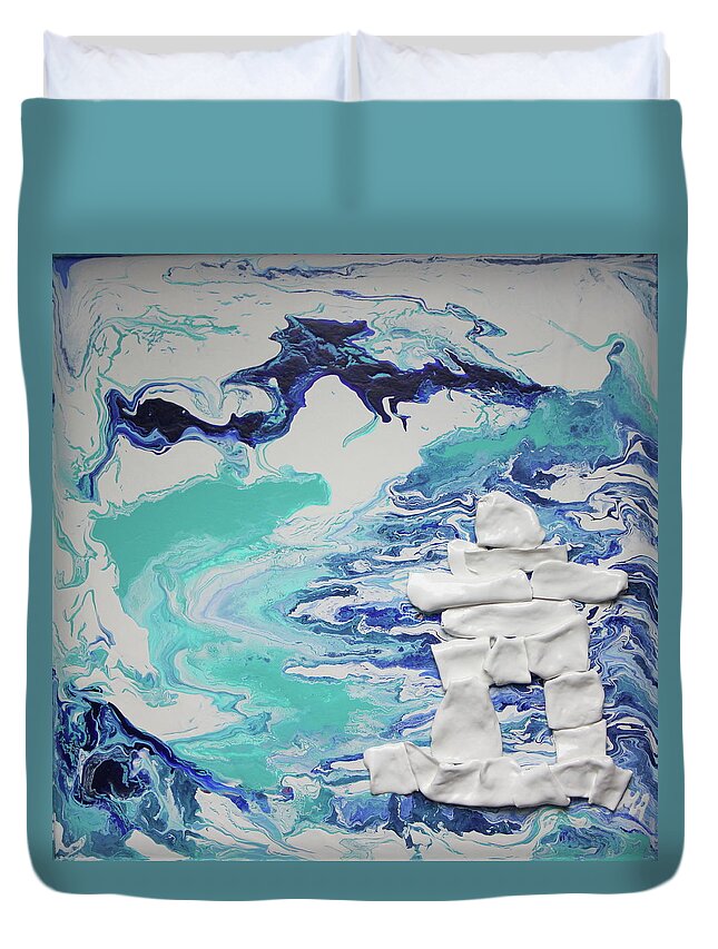 Blue Duvet Cover featuring the painting Aerial North by Madeleine Arnett