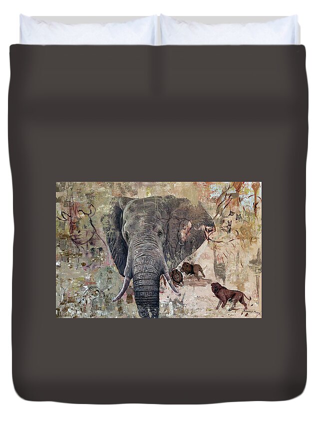  Duvet Cover featuring the painting African Bull by Ronnie Moyo