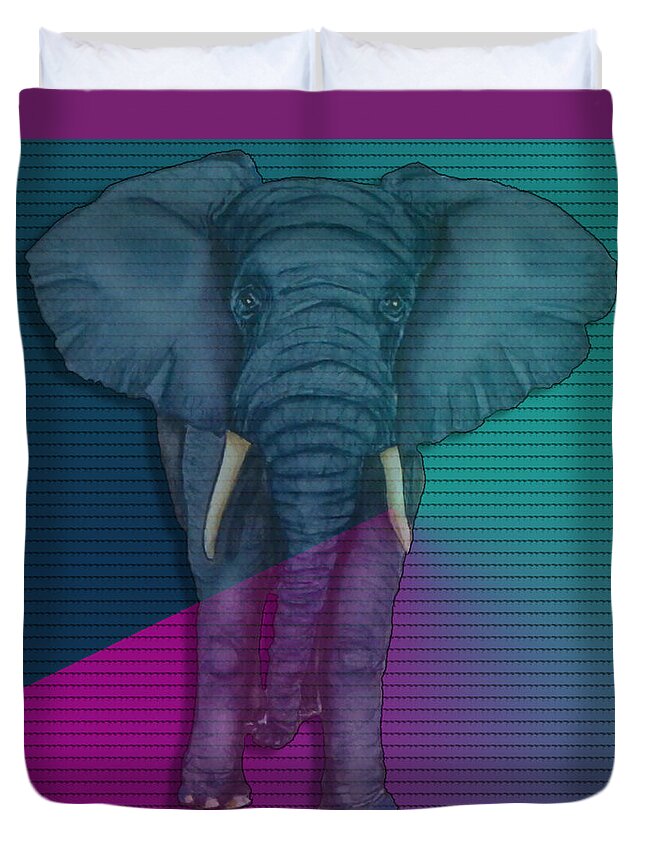 African Elephant Duvet Cover featuring the mixed media African Elephant in Abstract by Kelly Mills