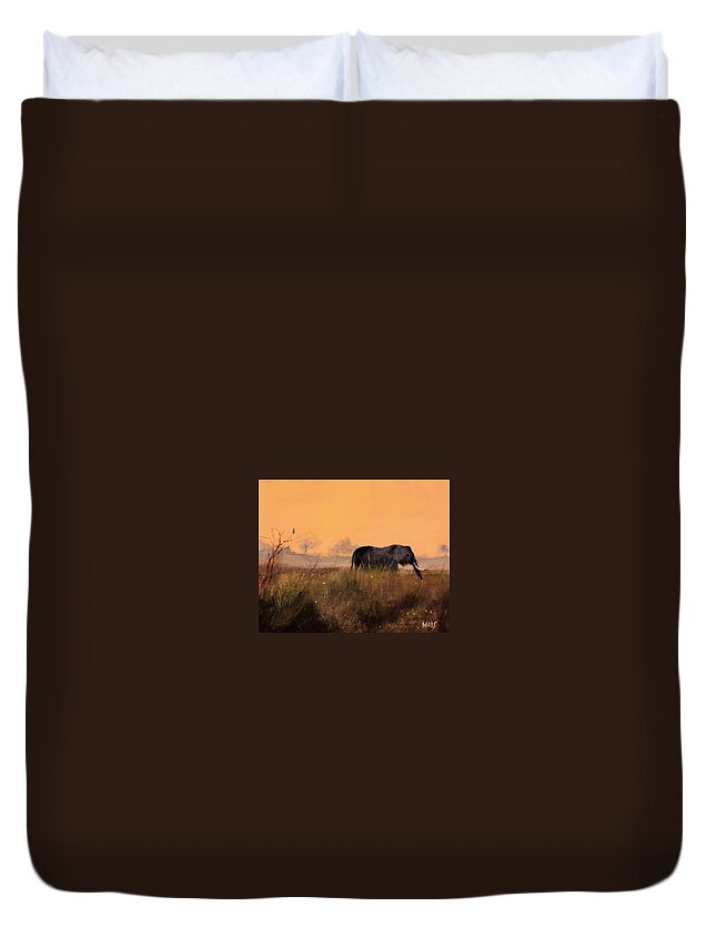 Elephant Duvet Cover featuring the painting African Elephant on the plains by Walt Maes