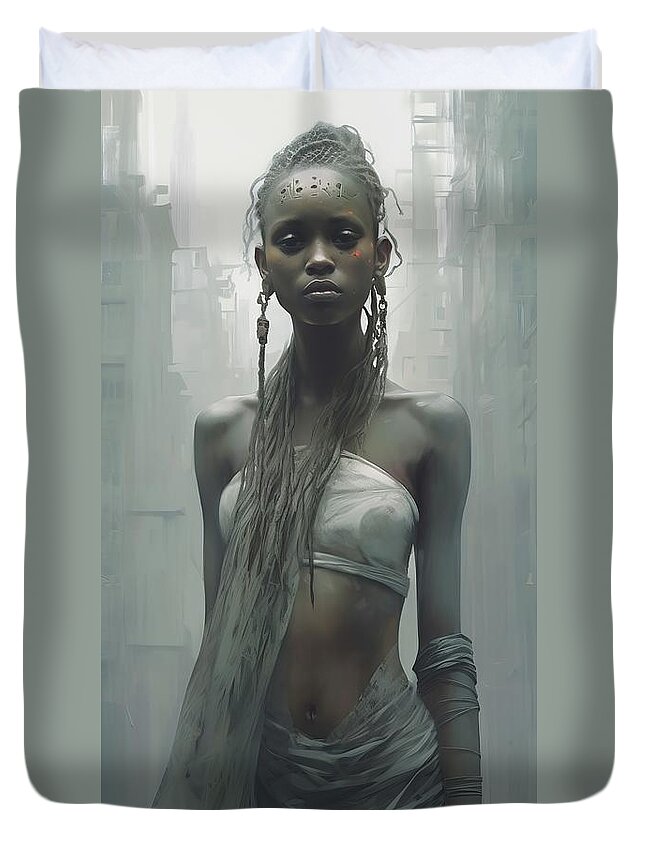 African Duvet Cover featuring the painting African Model in New York by My Head Cinema