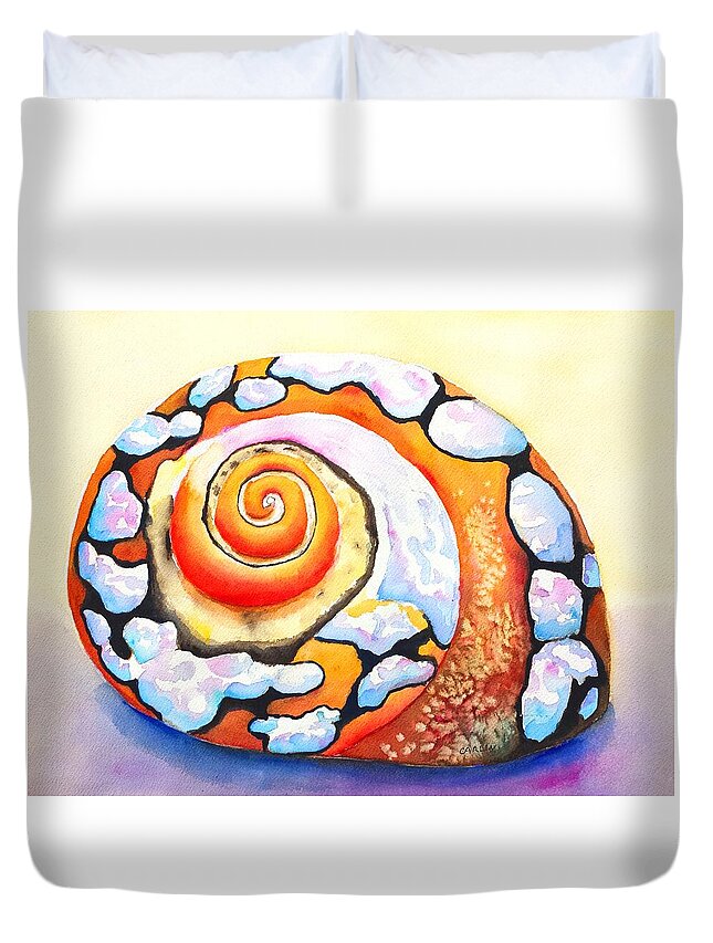 Shell Duvet Cover featuring the painting African Turbo Shell by Carlin Blahnik CarlinArtWatercolor