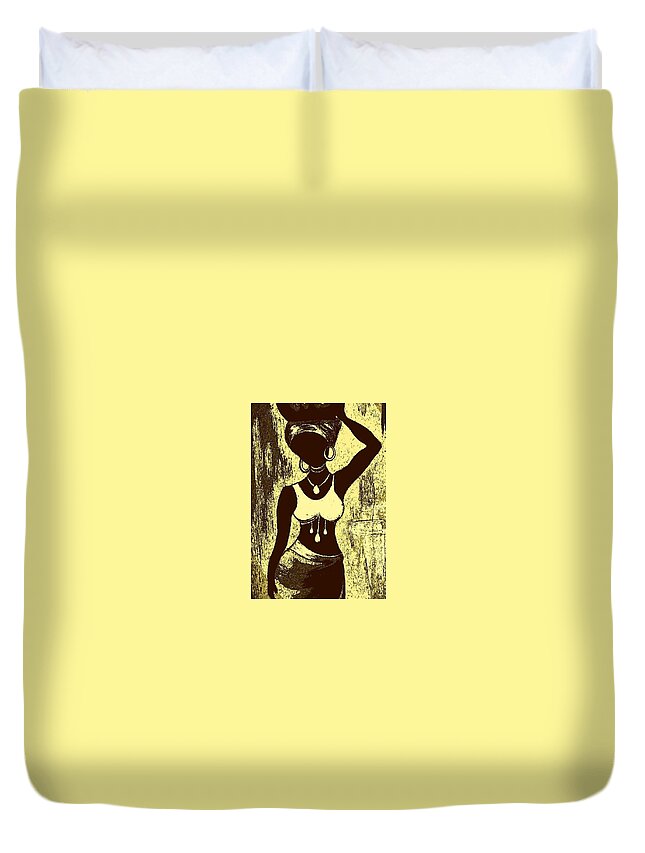 Africa Duvet Cover featuring the digital art African Wall Art in Beige, Brown and Sepia by Loraine Yaffe