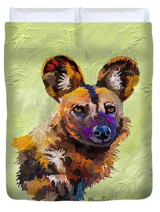 Horse Duvet Cover featuring the painting African Wild Dog by Anthony Mwangi