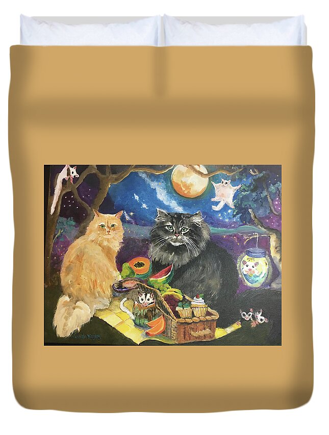 Cats Duvet Cover featuring the painting After Midnight by Linda Kegley