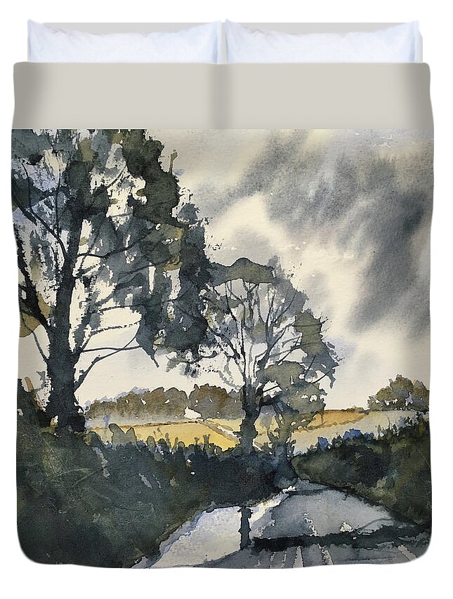 Watercolour Duvet Cover featuring the painting After rain on the road to Duggleby by Glenn Marshall