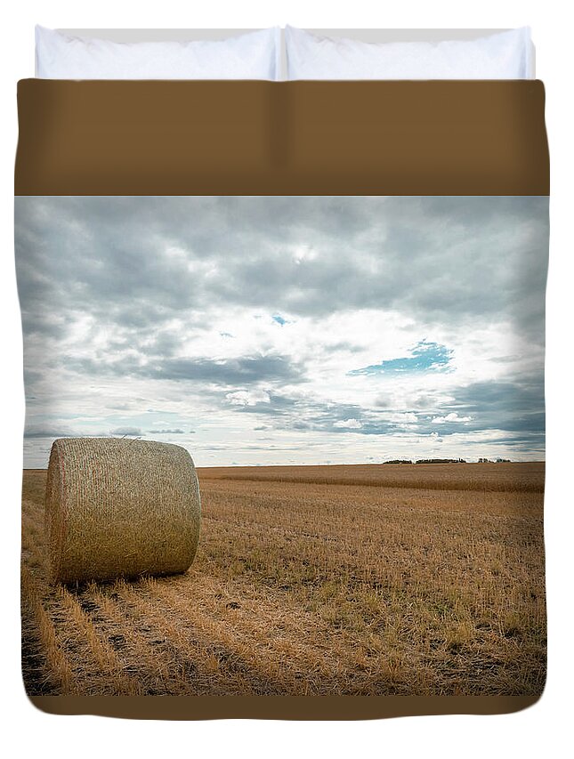 Harvest Duvet Cover featuring the photograph After the wheat harvest in Alberta by Karen Rispin
