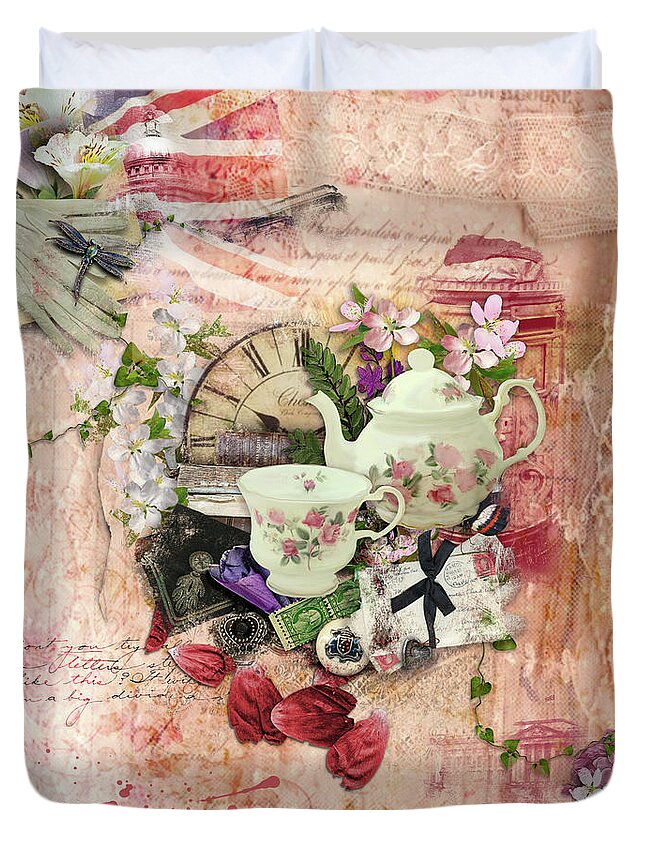 British Duvet Cover featuring the mixed media Afternoon Tea by Nicky Jameson