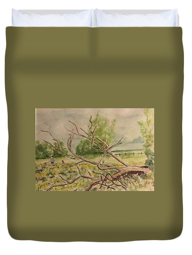 Farm Duvet Cover featuring the painting Afternoon walk in Scotsdale farm by Milly Tseng