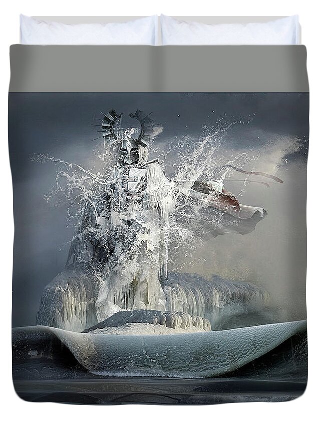 Surreal Duvet Cover featuring the digital art Against All Odds or Crusader Battle on the Ice by George Grie
