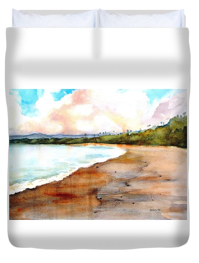 Beach Duvet Cover featuring the painting Aganoa Beach Savai'i by Carlin Blahnik CarlinArtWatercolor