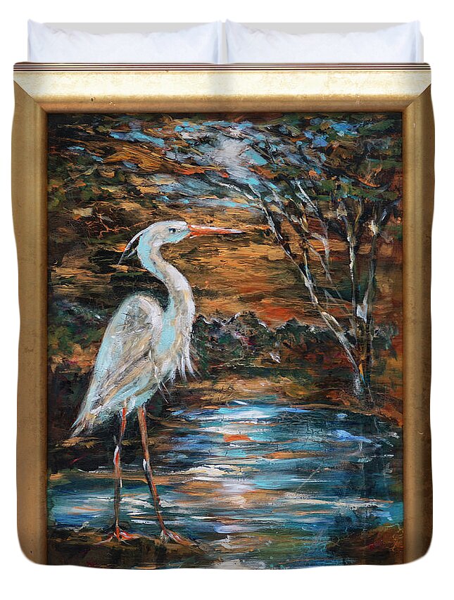 Ibis Duvet Cover featuring the painting Aged Crane by Linda Olsen