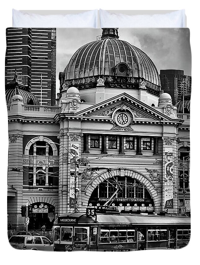 Black And White Duvet Cover featuring the photograph Ages of Melbourne by Az Jackson