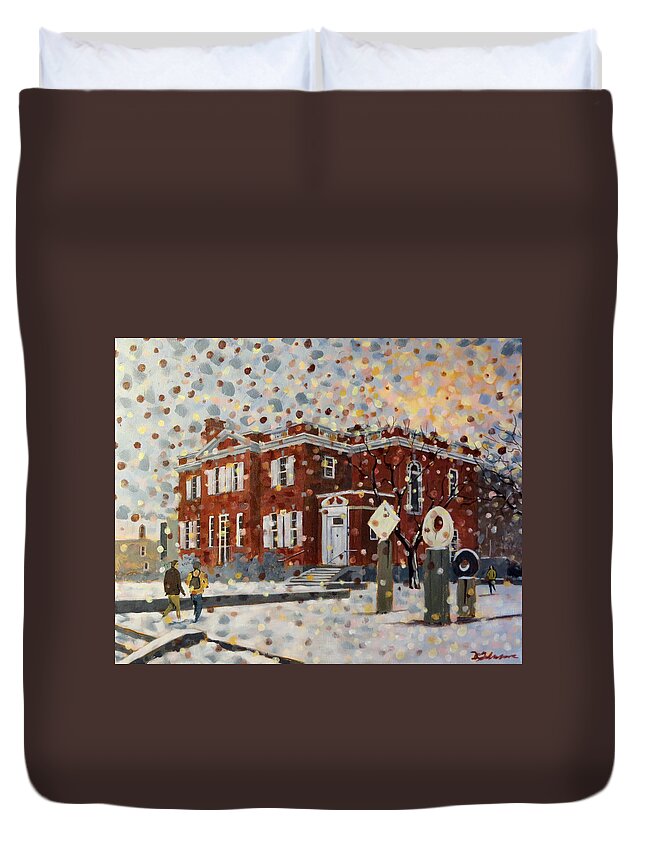 Kingston Duvet Cover featuring the painting Agnes Etherington House-Queens University by David Gilmore