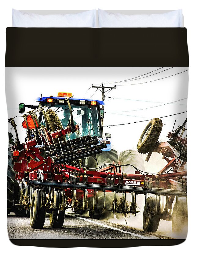 Agriculture Duvet Cover featuring the photograph Agricultural combine harvester on the road, Ontario, Canada by Tatiana Travelways