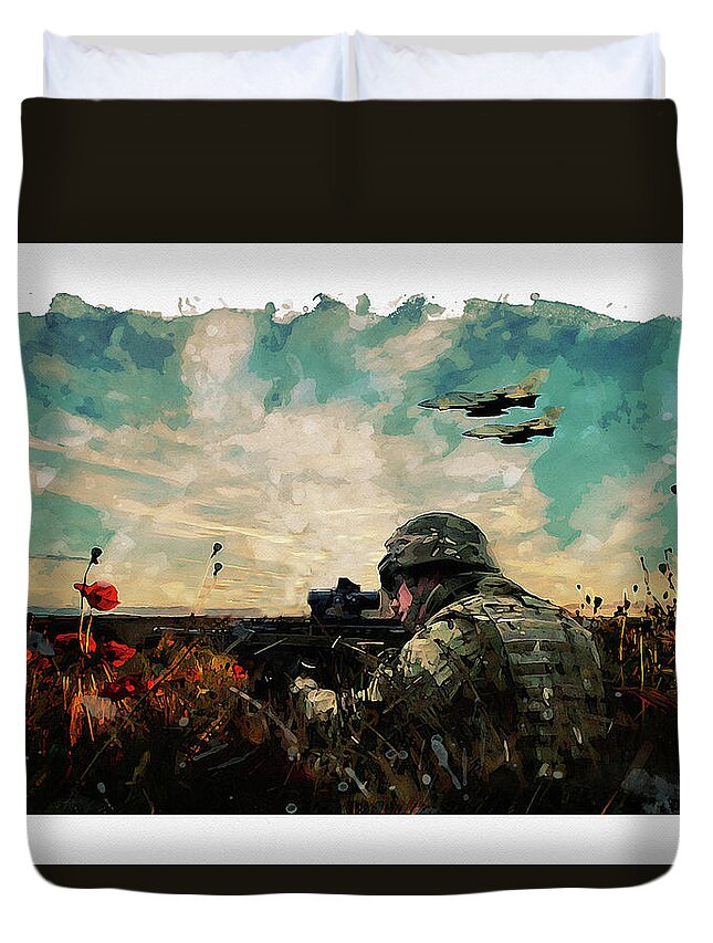 Soldier Poppy Duvet Cover featuring the digital art Aim Sure by Airpower Art