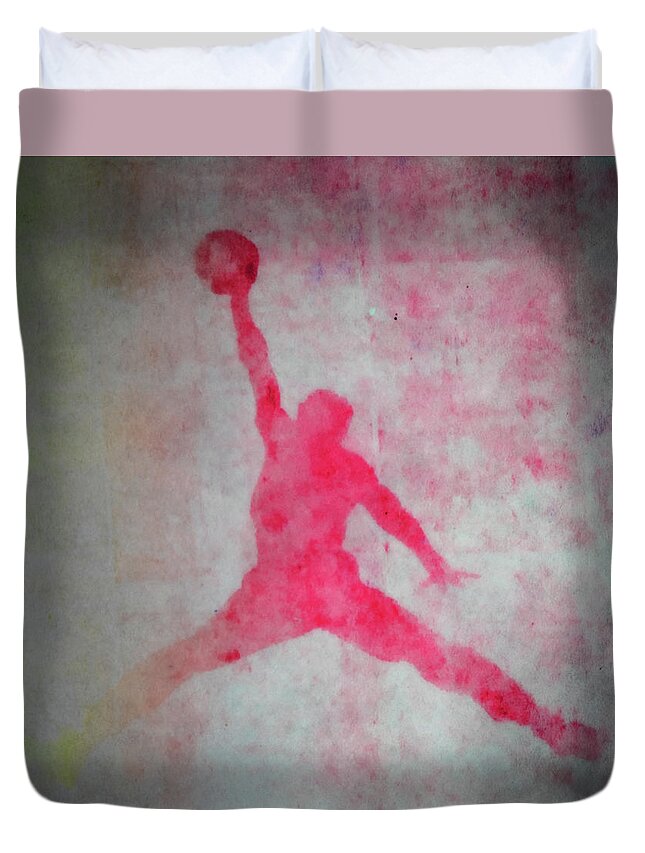 Michael Jordan Duvet Cover featuring the painting Air Jordan Abstract 1c by Brian Reaves