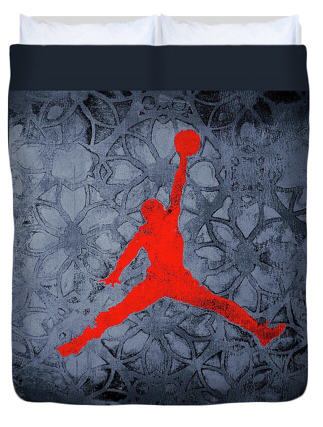 Michael Jordan Duvet Cover featuring the painting Air Jordan Abstract 2u by Brian Reaves