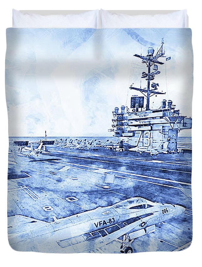 Aircraft Carrier Duvet Cover featuring the painting Aircraft Carrier - 04 by AM FineArtPrints