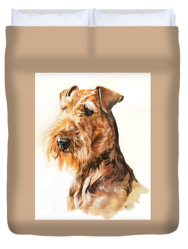 Terrier Duvet Cover featuring the painting Airedale Portrait in Watercolor by Barbara Keith