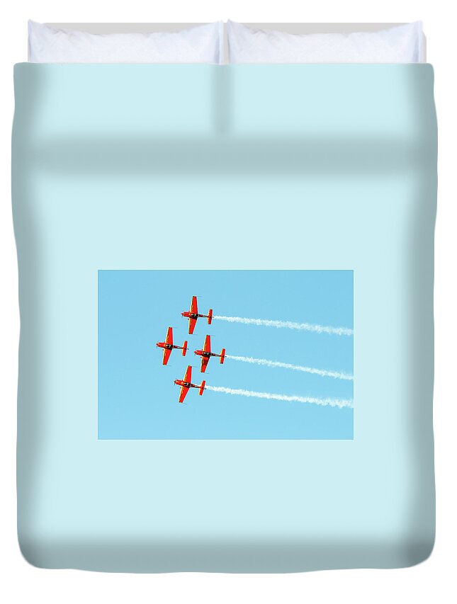 Air Show Duvet Cover featuring the photograph Airplanes doing aerobatics at Athens flying week 2019 by Michalakis Ppalis