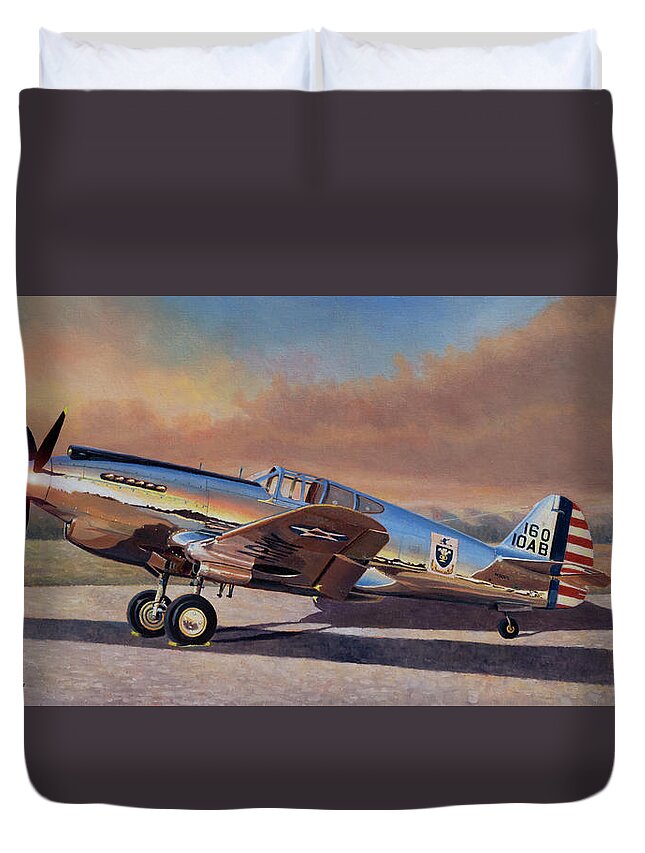 Aviation Art Duvet Cover featuring the painting Airshow Warhawk by Douglas Castleman