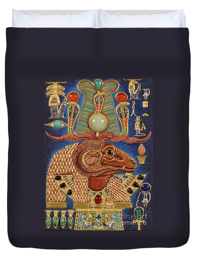Ancient Duvet Cover featuring the mixed media Akem-Shield of Khnum-Ptah-Tatenen and the Egg of Creation by Ptahmassu Nofra-Uaa